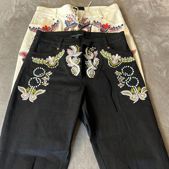 Cynthia Rowley Set (2) Embroider Poplin Twill Lace Up Pant Jeans‎ Bundle SZ 10 - Picture 8 of 16